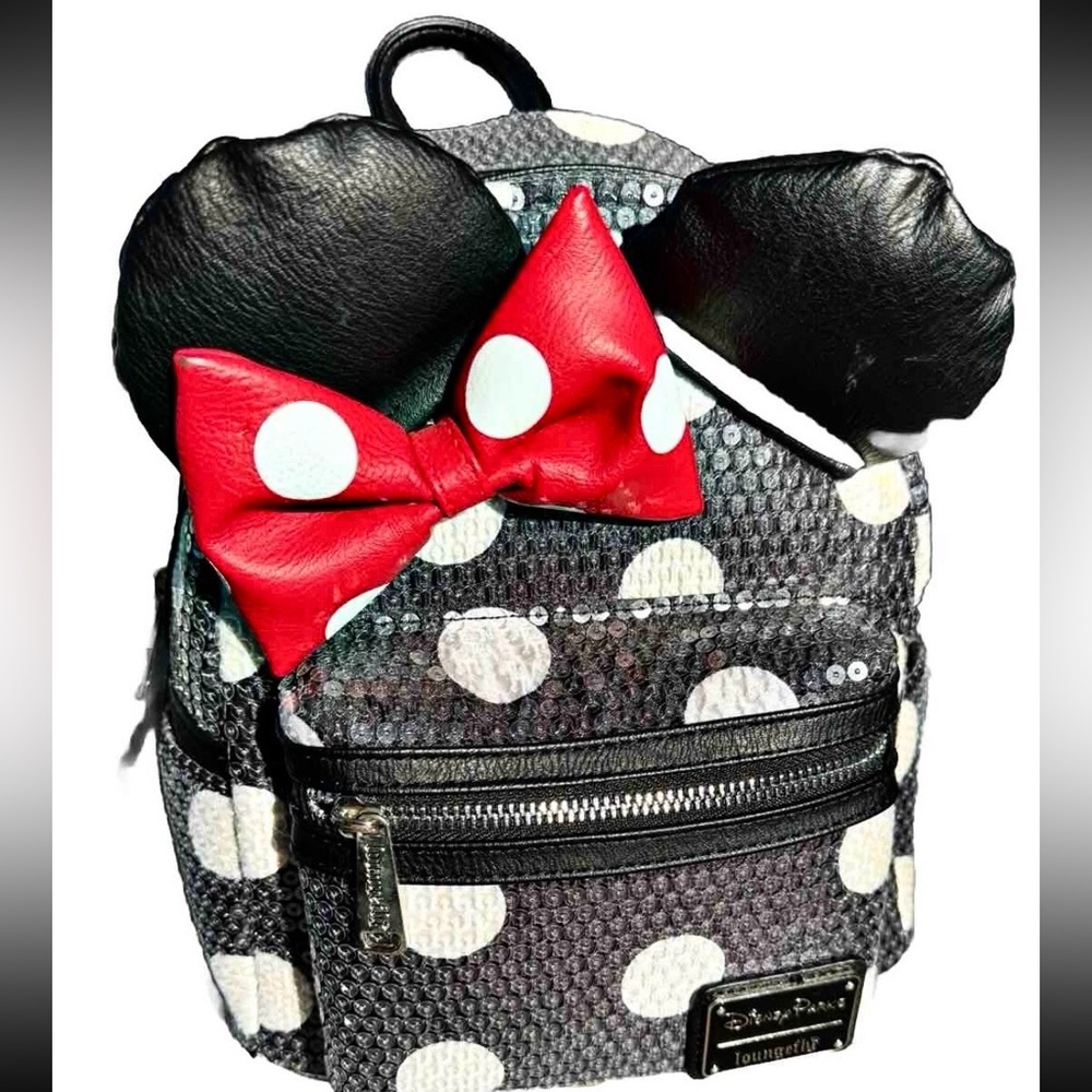 Loungefly Disney Polka Dot Mini Sequin Backpack with Red Bow